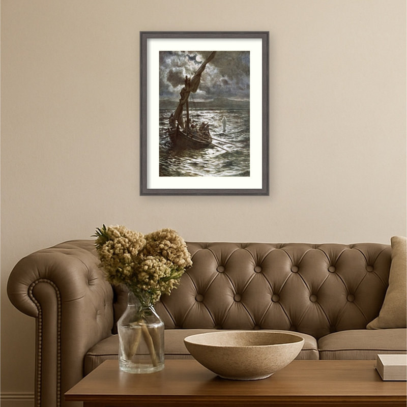 «Jesus marchant sur la mer» par William Brassey, impression d'art mural en bois encadré, 26 x 20