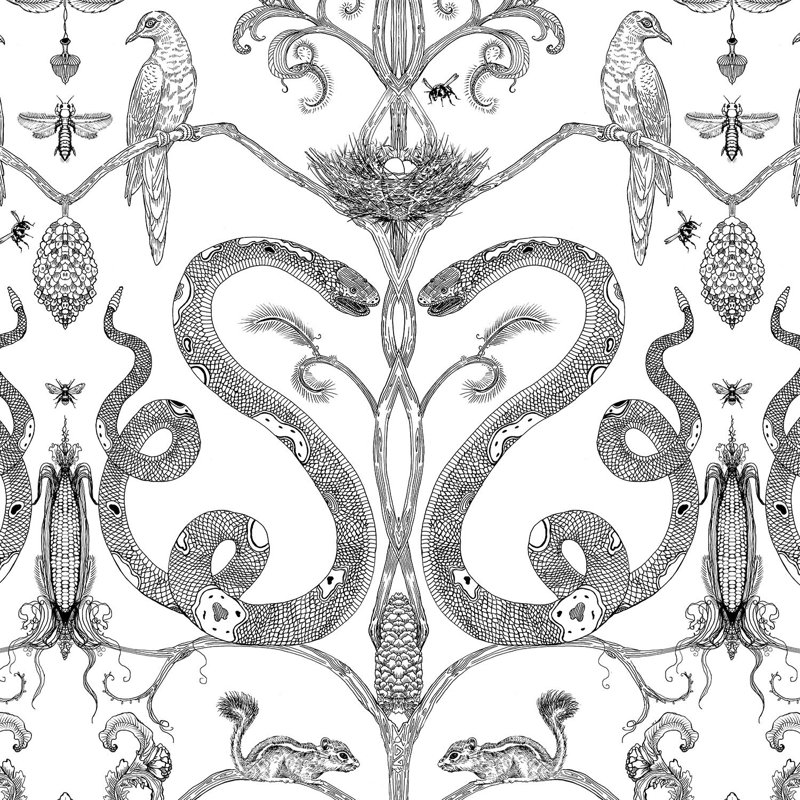 Snake Party, Black/White, Paper