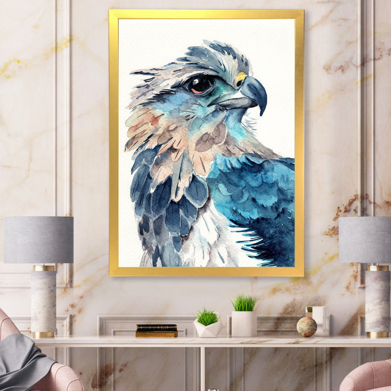 Portrait d'un aigle bleu - peinture sur toile, H 32 po x l 24 po, Encadrement doré