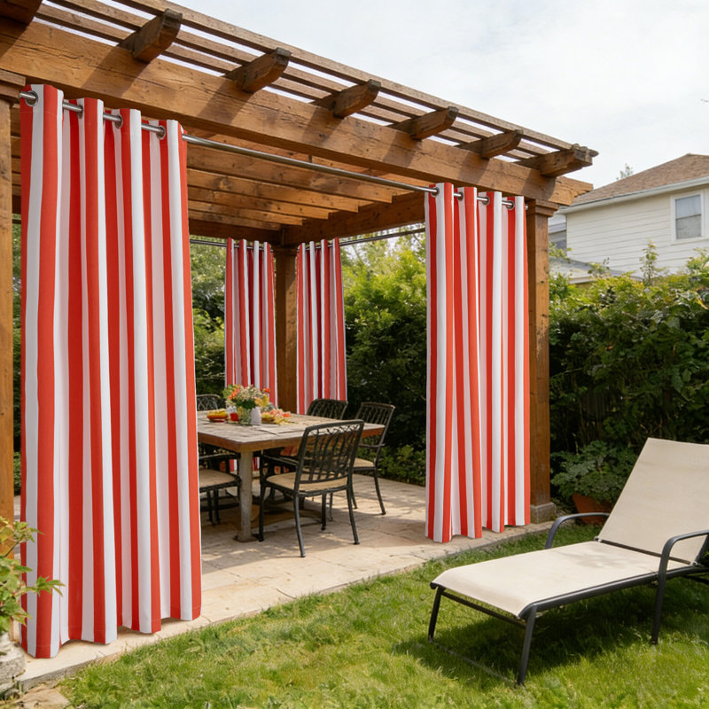 Rideaux imperméables occultants à rayures avec œillets pour patio, porche et pergola, Tangerine, L 52 po x L 84 po