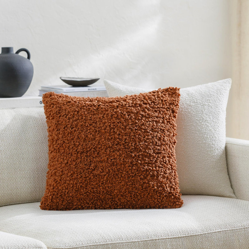 Anella Polyester Throw Square Pillow Cover, 20"H x 20"W, Polyester/Polyfill, Rust