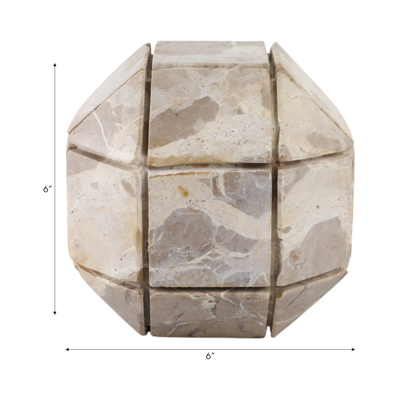 Grande sphère en marbre beige Hershman Pompano, H 6 po x l 6 po x P 6 po