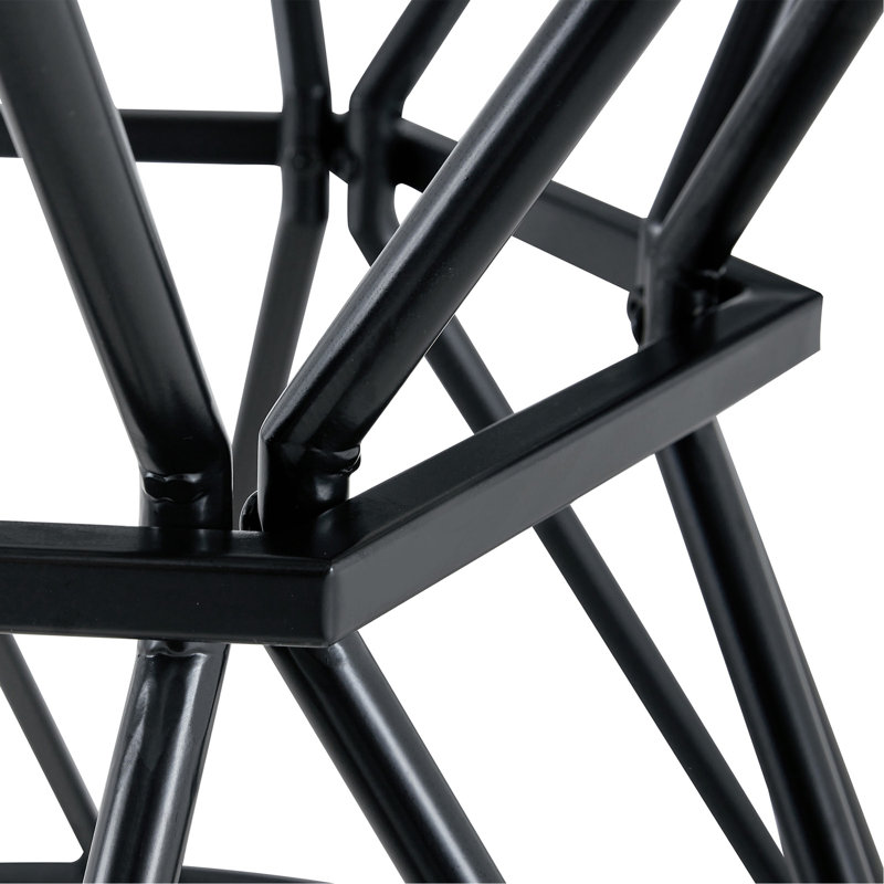 A Circular Dining Table With A Diameter Of 47.3 Inches, Featuring 4 Walnut Wood Grain MDF Tabletops, Black Hourglass Shaped Metal Brackets, And A Modern Industrial Style Dining Table For 4-6 People.