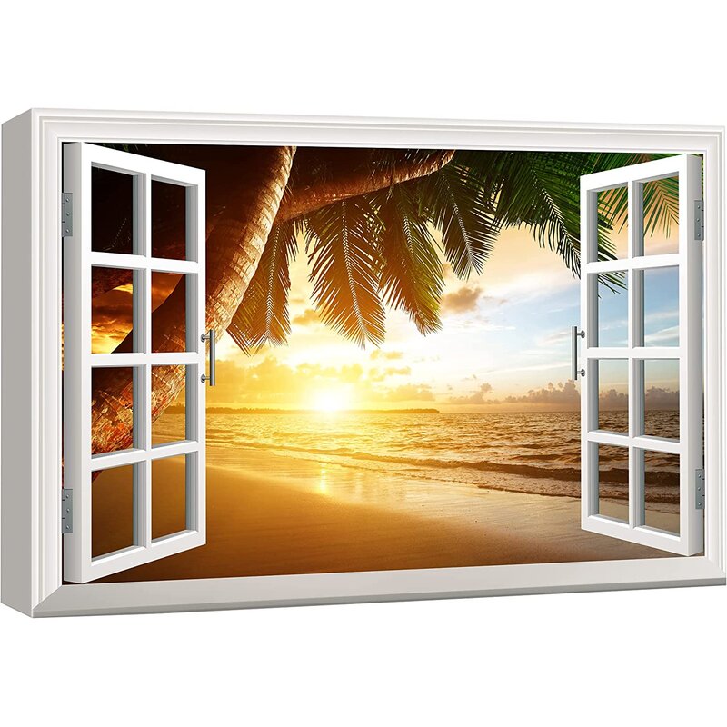 IDEA4WALL Window Scenery Sunrise On Caribbean Beach On Canvas Print ...