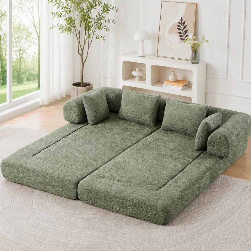Canapé-lit convertible de 78,9 pouces avec design modulaire et tissu chenille, Chenille verte