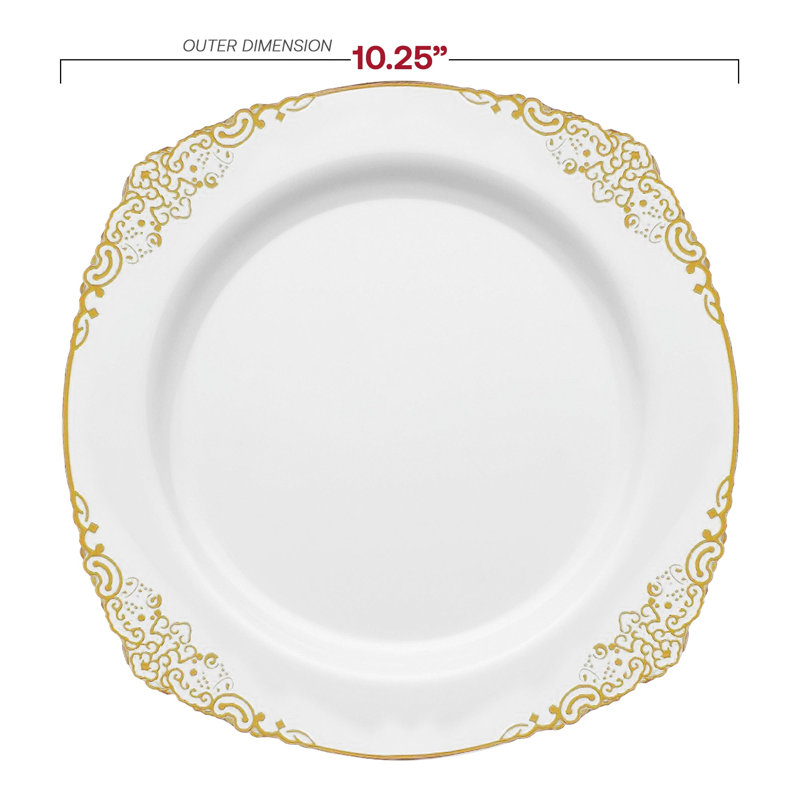 Assiettes plates rondes jetables en plastique blanc et doré (26 cm) - 120 assiettes, White/Gold