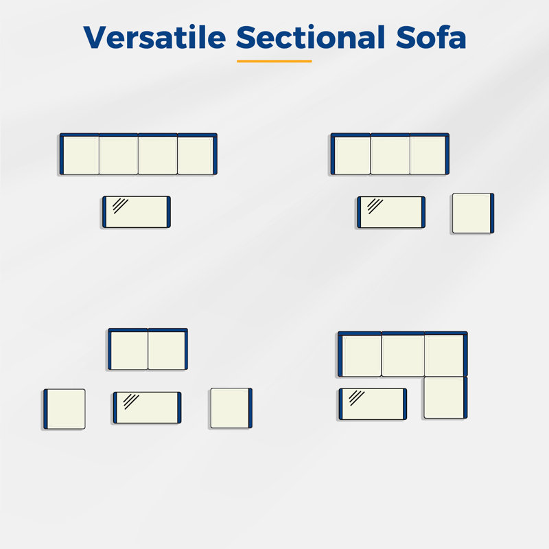 Ensemble de canapé modulaire de patio 5 pièces avec table basse, 5 Pcs: Table, Loveseat, 2 Chairs