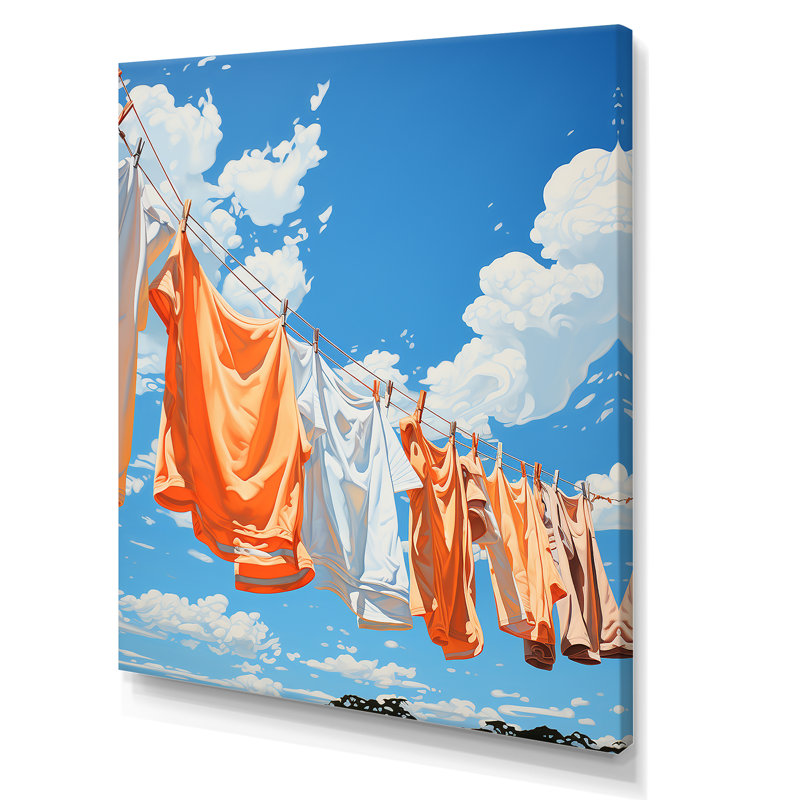 «Minimalist Laundry Hanging Out Tshirt 2», art mural «Laundry», H 44 po x l 34 po x P 1,5 po
