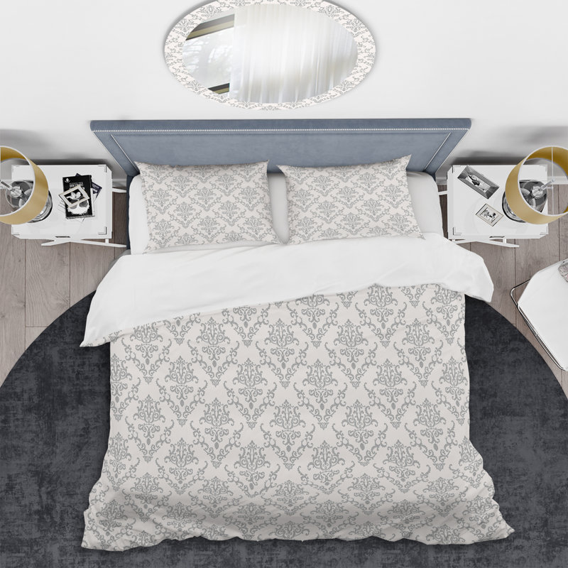 Cream Damask - Abstract Duvet Cover Set - Microfiber Polyester, Twin Duvet Cover + 1 Standard Sham