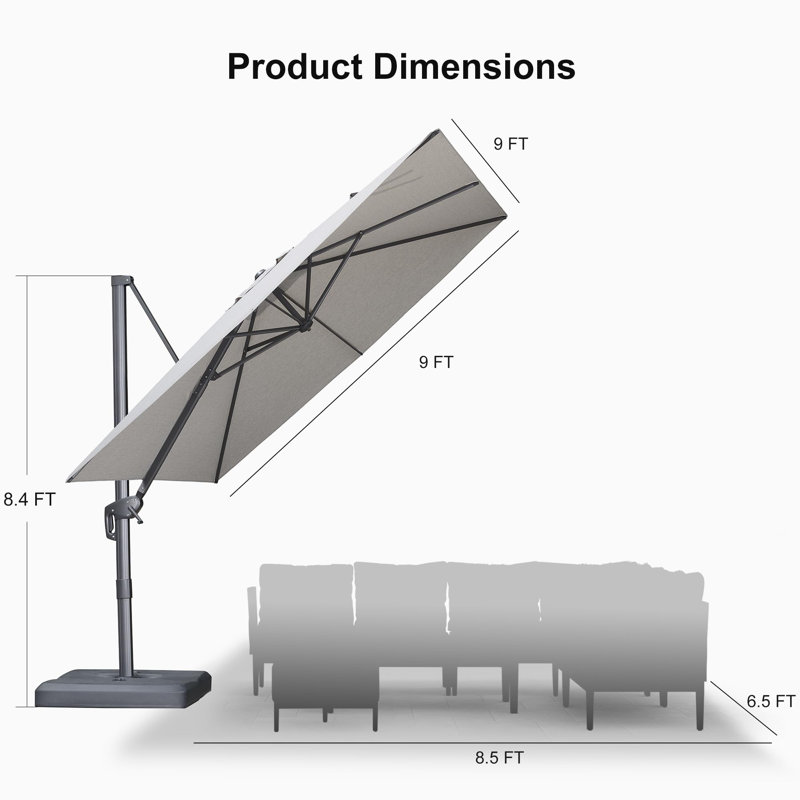274cm Cantilever Parasol, Light Grey
