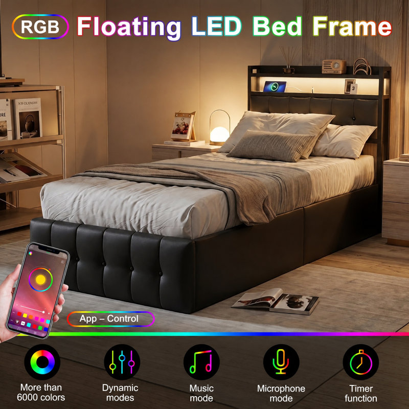 European Single (90 x 200 cm) Lift Up Storage Ottoman Bed