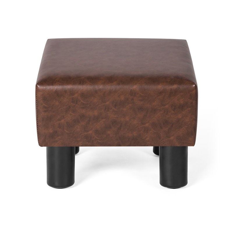Okan Faux Leather Ottoman, Dark Brown Faux Leather