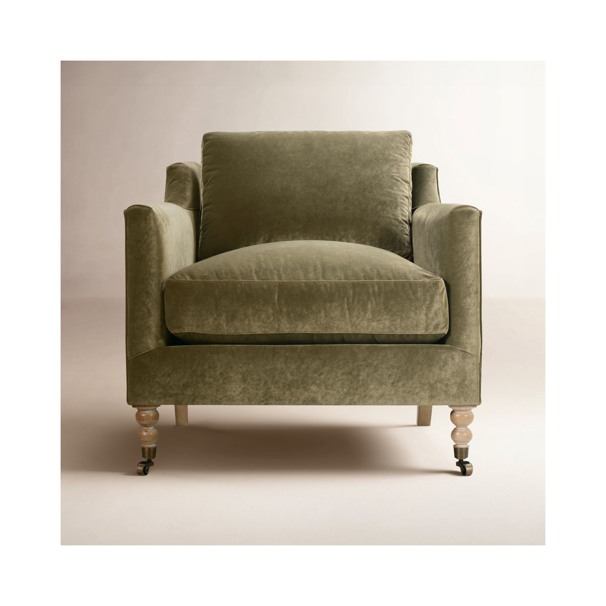 Madeline 33" W Armchair, Washed Oak, Olive Velvet (13295-13)