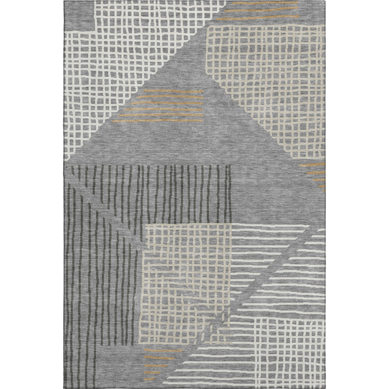 Premium Machine Washable Mayfield AMF2270 Striped Rug, Gray, 8' x 10'