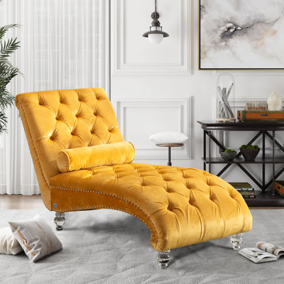 Chaise longue rembourrée en velours sans accoudoirs avec coussin lombaire et garniture cloutée de 29 po Danuta