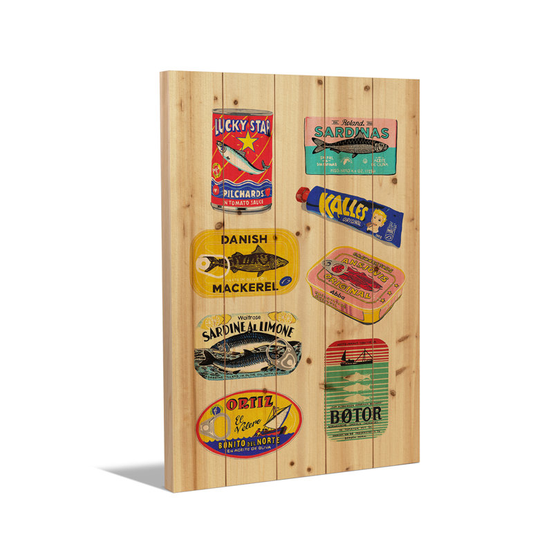 Reproduction d'art mural en bois - poisson en conserve par Studio Mandariini, H 26 po x l 18 po