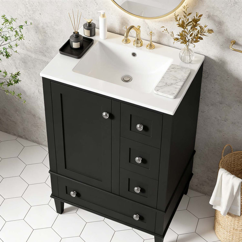 Meuble-lavabo de 24 pouces avec beaucoup de rangement pour les salles de bain modernes, Noir