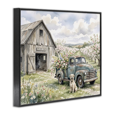 Spring Orchard and Truck Framed Giclee, design by Tabz Jones