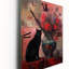 Peinture d'un chat noir avec fleurs rouges-99637592