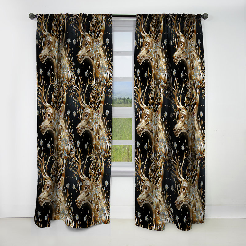Black Gold Deer Animal Marble Pattern - Abstract Marble Marble Blackout Curtain - 1 Panels, 52" W x 84" L