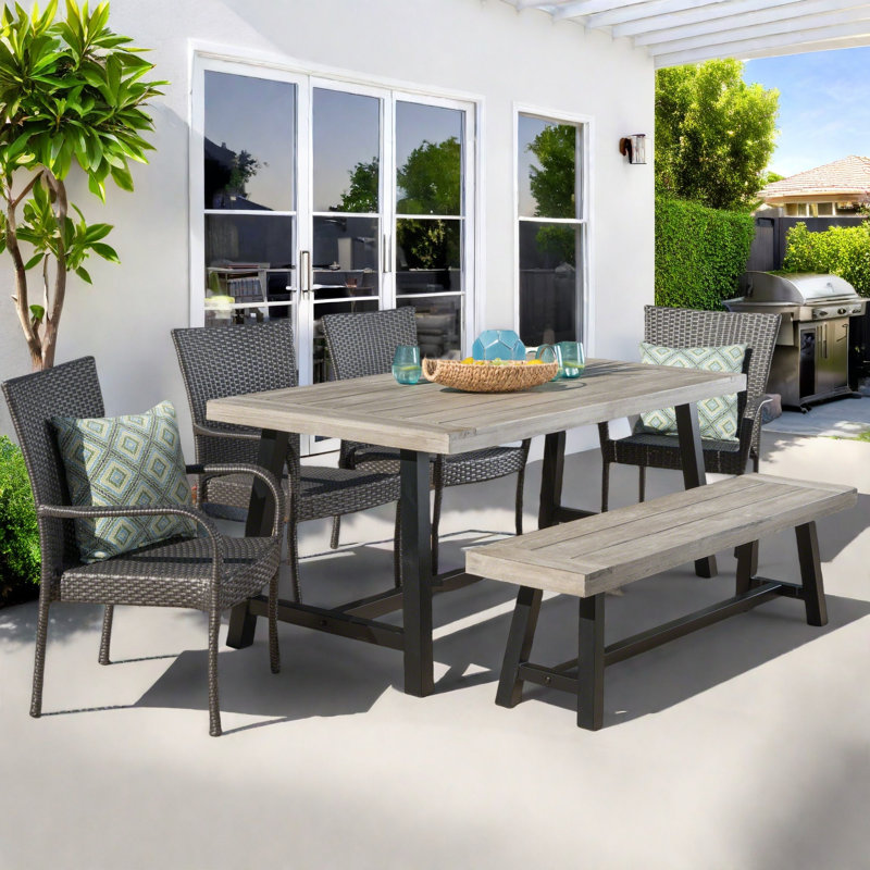Nungesser 6 - Person Acacia Wicker Patio Dining Set with Rectangular Table