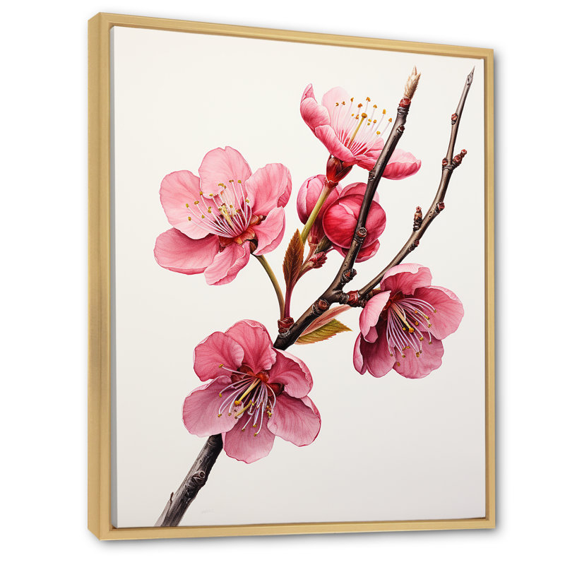Rose printemps cerises - art mural cerise, H 32 po x l 24 po x P 1 po, Cadre flottant brun