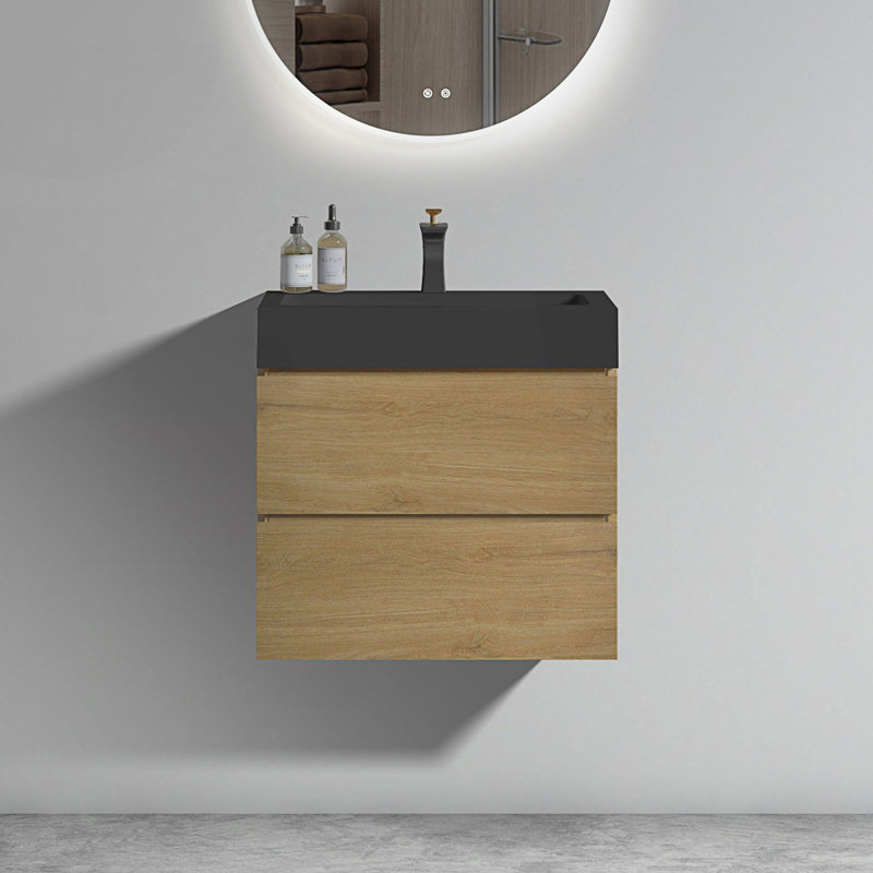 Meuble-lavabo avec lavabo, meuble-lavabo mural flottant, Light Oak, 24"