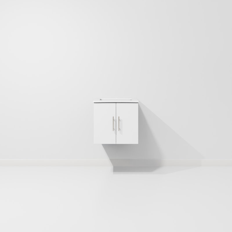 Meuble-lavabo simple 24 po avec plateau Geneva, Blanc lustré, Marbre de culture blanc