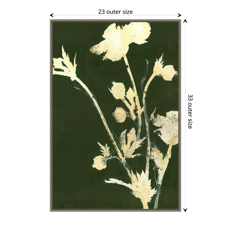 Ghostly White Floral Print on Dark Green Canvas with Frame