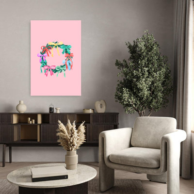 Colorful Christmas Wreath Colorful Delicate Vibrant Wall Art Print by Karen Menzenbach - Wrapped Canvas Print