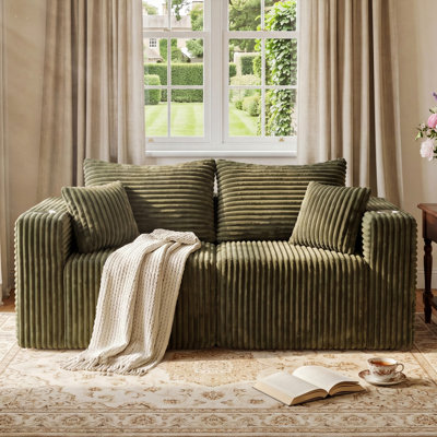 Canapé modulaire à compression Aldora, causeuse 2 pièces à profil bas avec porte-gobelets, poche de rangement latérale et 4 coussins, canapé sans assemblage pour le salon, vert