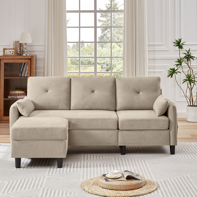 Elmaleh Upholstered Sectional Reversible, Beige Polyester Blend