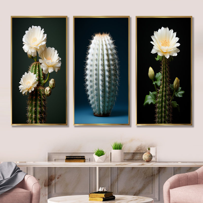 Cactus, isolement ivoire, Cadre flottant doré, H 40 po x l 60 po