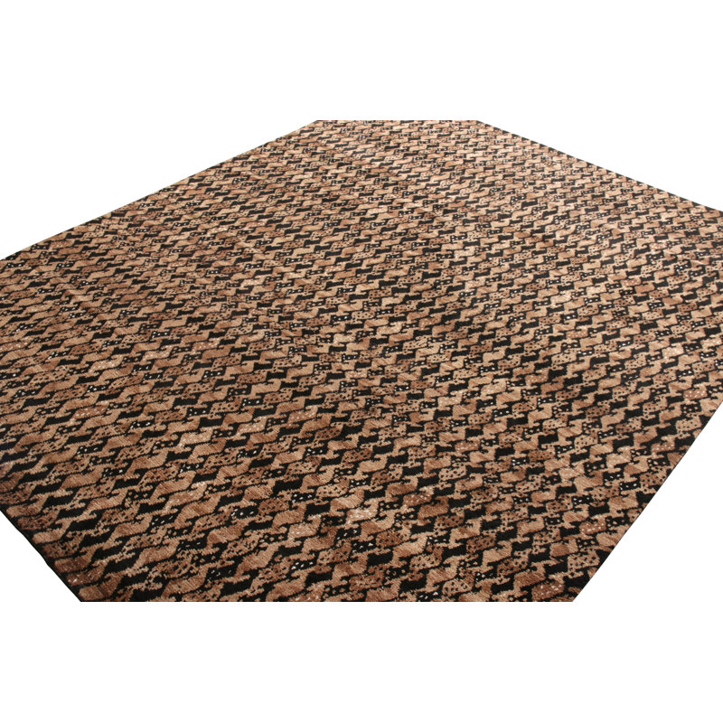 Scandinavian Hand Knotted Wool Geometric Area Rug, Rectangle 12' x 16'