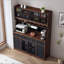 Armoire de rangement autoportante l 63 po avec huche, grand bar à café avec 6 tiroirs, 4 armoires avec tablettes réglables, panneau perforé, prise de courant