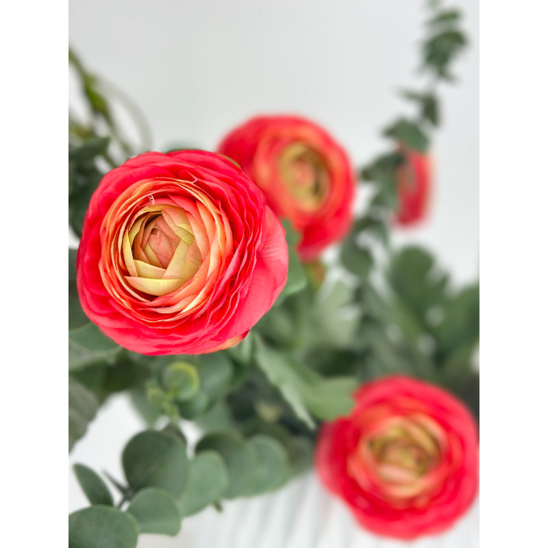 1 fleur artificielle de haute qualité Ranunculus, Rose / Jaune