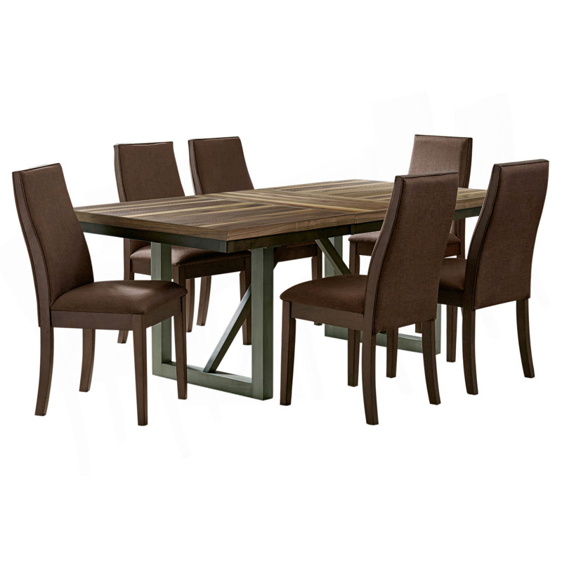 Ensemble de salle à manger confortable, 7 pièces : table, 6 chaises, Chocolat / brun / gris, Chocolat