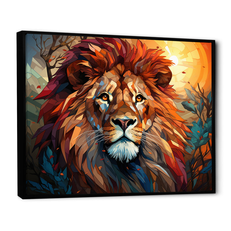 Lion Regal King Geometric On Canvas Print, H 24 po x l 32 po x P 1 po, Cadre flottant noir