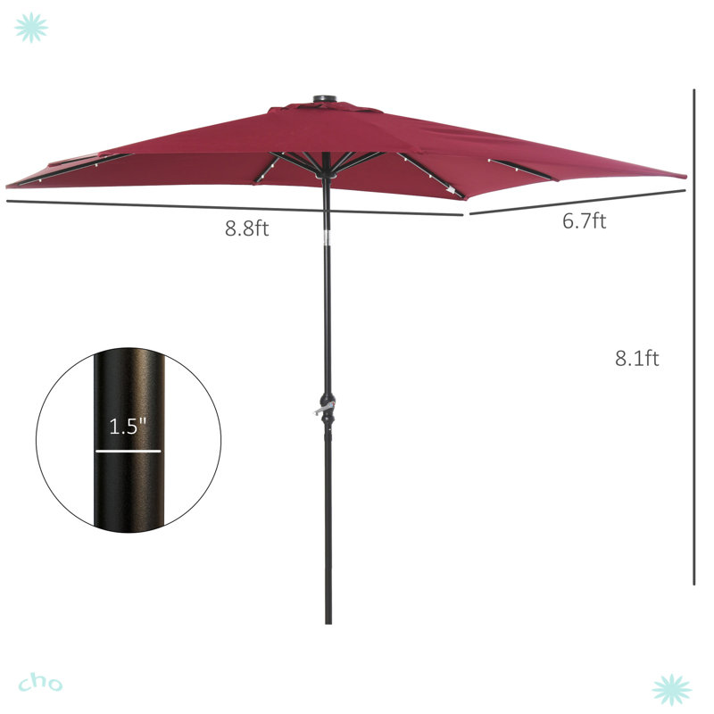 Red Solar LED Lighted Patio Umbrella with Black Frame