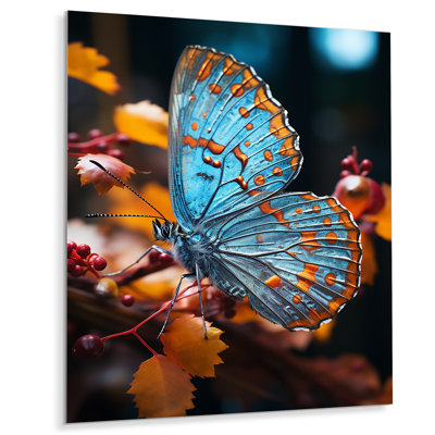 Décoration murale en métal turquoise, animaux jaunes et papillons