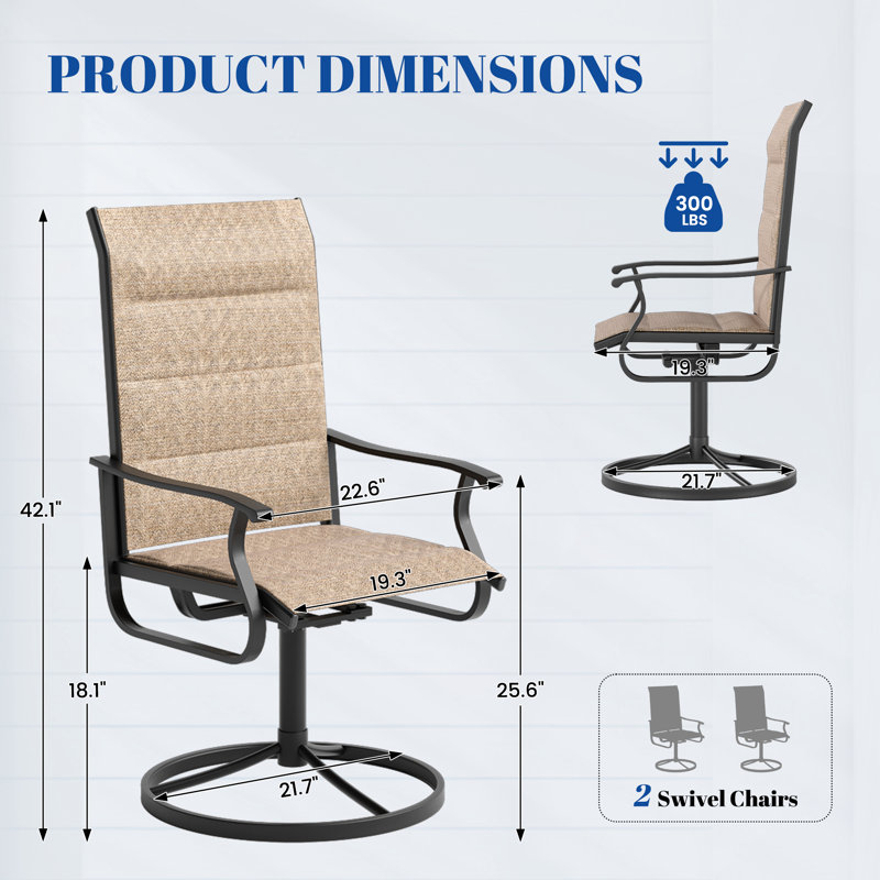 8 chaises de patio pivotantes pour l'extérieur 8 pièces, chaises de patio à cadre en métal rotatif à 360 ° avec tissu Teslin épaissi, chaises de terrasse pour l'extérieur avec accoudoirs pour terrasse et cour arrière