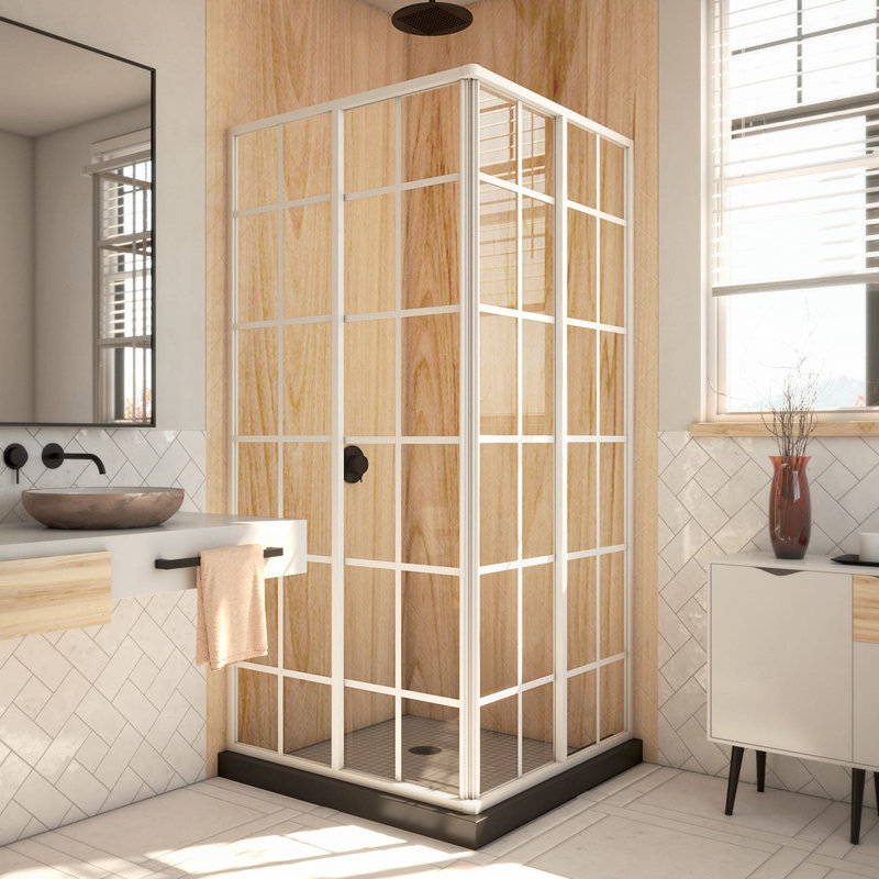 Cabine de douche coulissante encadrée blanche DreamLine P 34 1/2 po x l 34 1/2 po x H 72 po DreamLine, 34.5'' W, Blanc