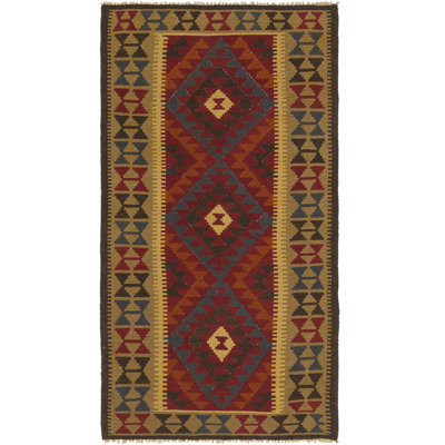 Tapis en laine rouge/brun clair 3 pi 5 po x 6 pi 6 po one-of-kind-noué la main Lorain