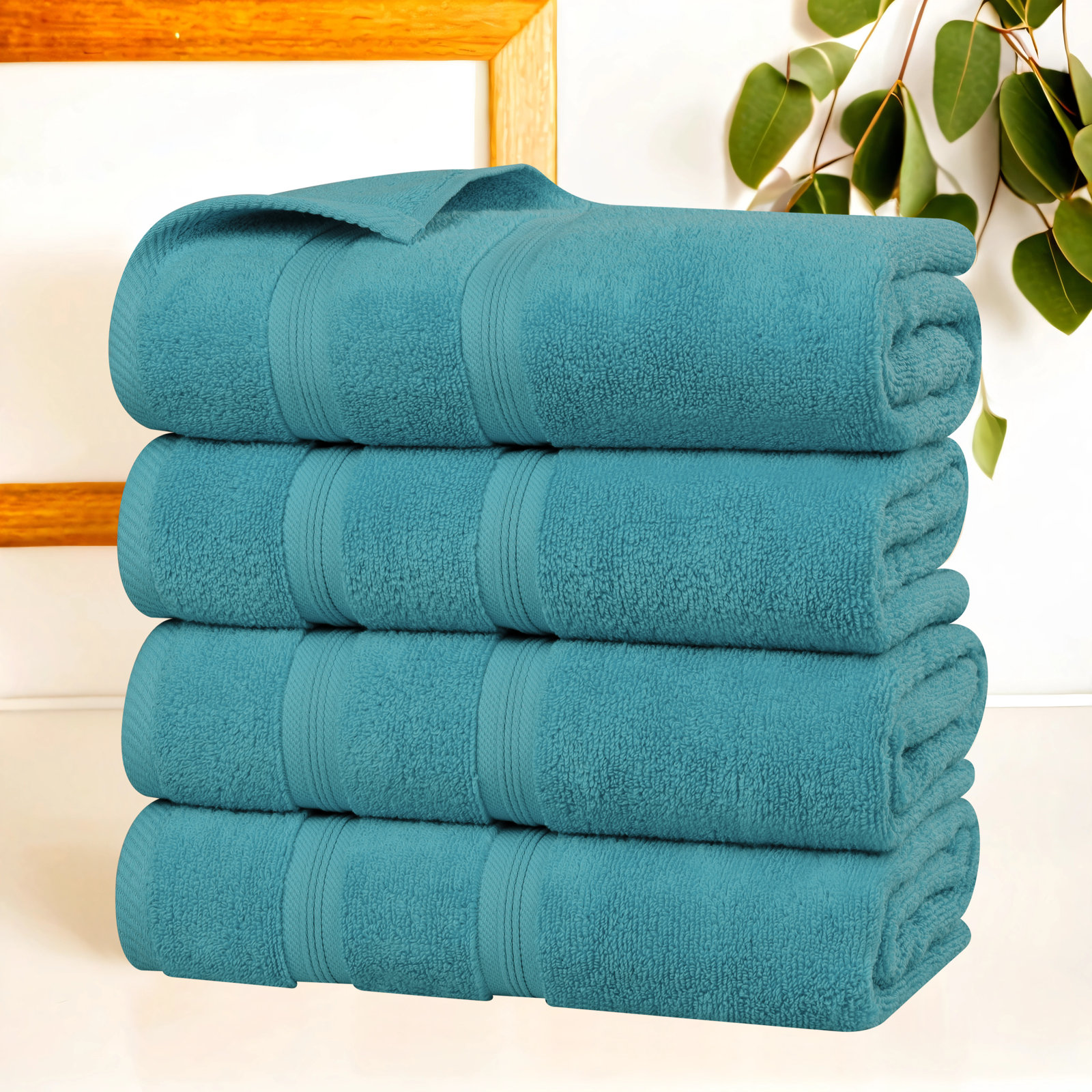 4-Piece Zero-Twist Cotton Towel Set, Turquoise