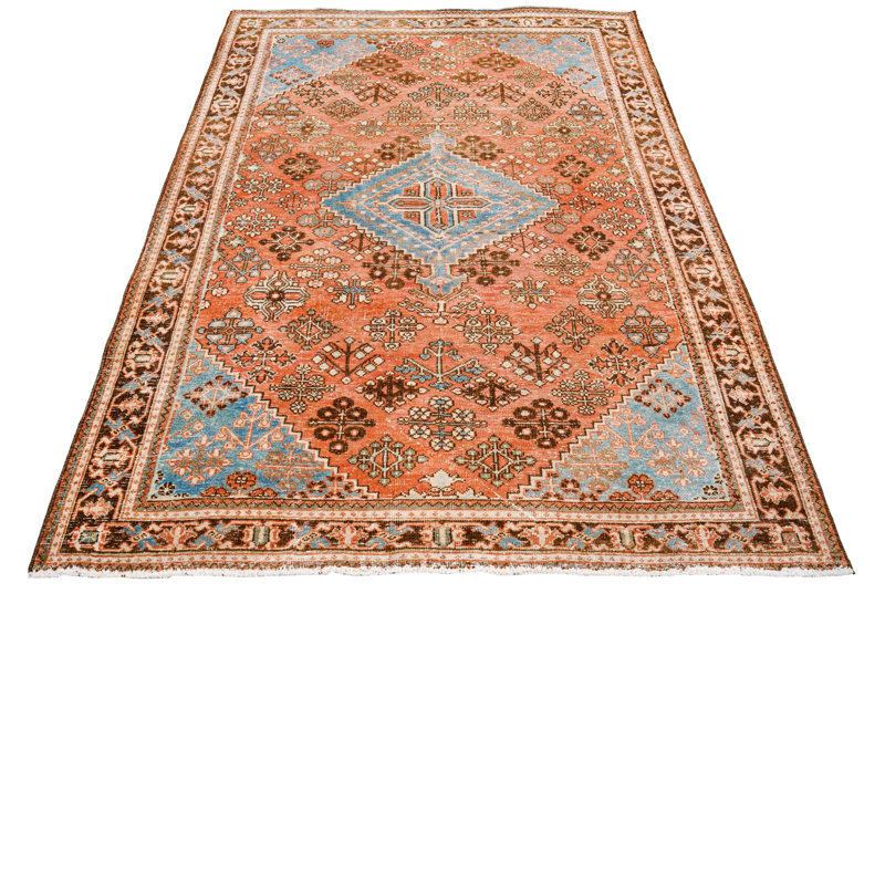 Tapis unique en laine beige / rose 4 pi 2 po x 6 pi 3 po années 1990
