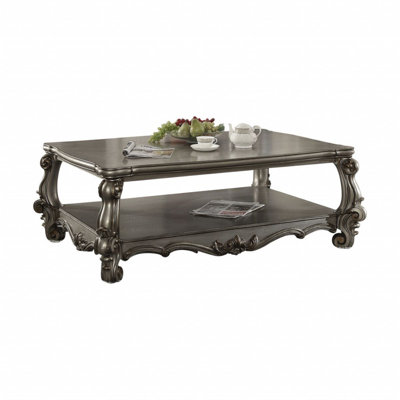 Gracie Mills 59" Gray Wood And Polyresin Coffee Table With Shelf – Transitional Storage