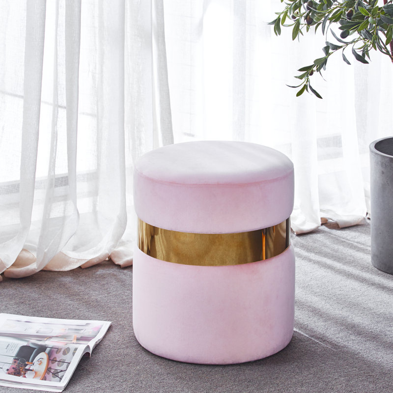 Piana Joselito 15'' Wide Velvet Round Ottoman, Pink Velvet