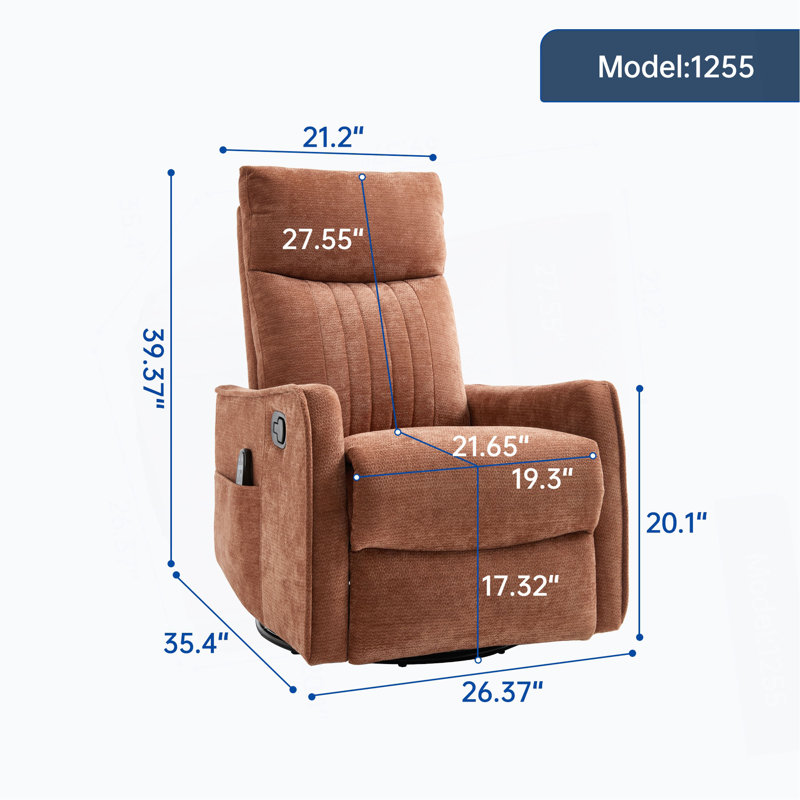 Heat Massage Manual Recliner Chair With Rocker And Swivel In Fabric For Living Room, Orange