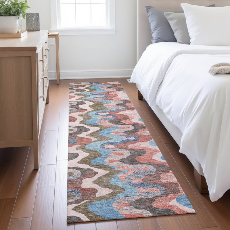 Machine Washable Indoor/Outdoor Chantille ACN2481 Abstract Rug, Pink, 2'3" x 7'6" Runner