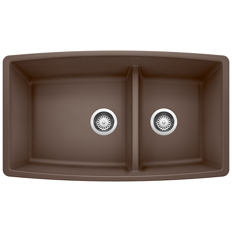 Évier de cuisine encastrable à double cuve en granite avec crépines L 33 po x l 18 po Performa Silgranit, Brun café